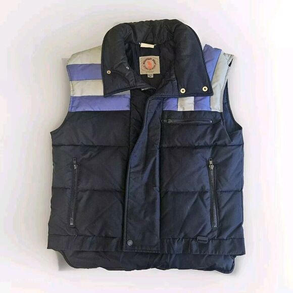 Vtg Mtn Goat Down Puffer Vest Men's Medium Blue Color Block Pockets - Picture 1 of 10